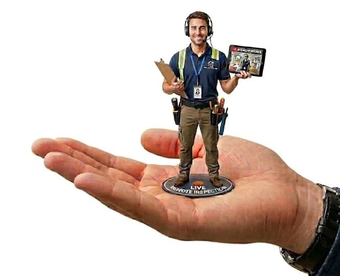 Licensed home inspector guiding a buyer through a property over a live video call